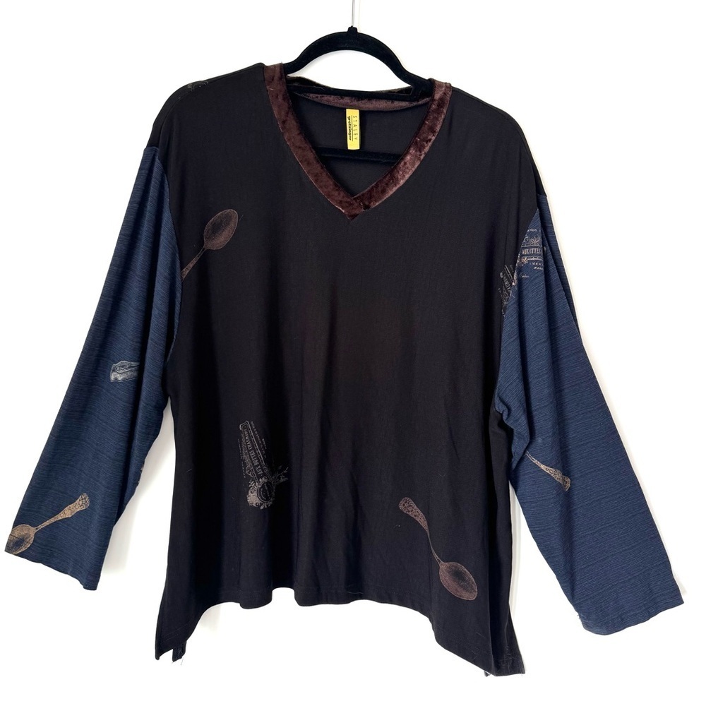 Staley Gretzinger Vintage Black French Menu Artsy Top